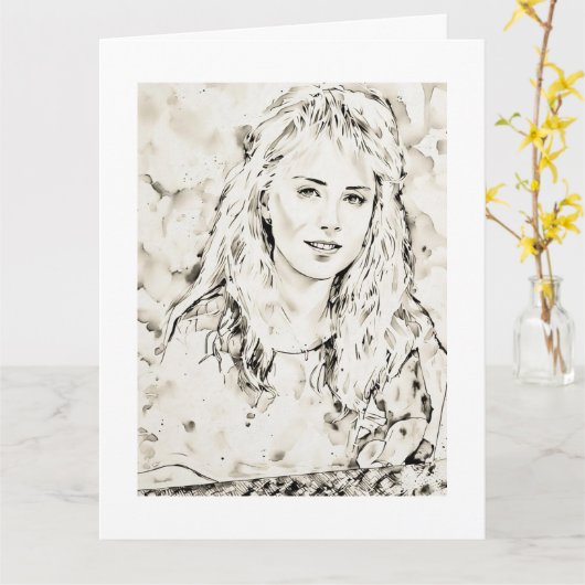 Marla Kay Mangan Computer Sketch Ink Wash 2  カード (黄色い花)