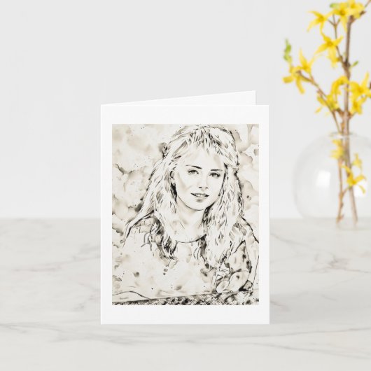 Marla Kay Mangan Computer Sketch Ink Wash 2  カード (黄色い花)