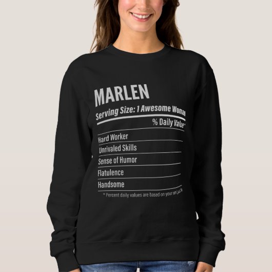 Marlen  Nutritional Facts Serving Size Calories スウェットシャツ (正面)