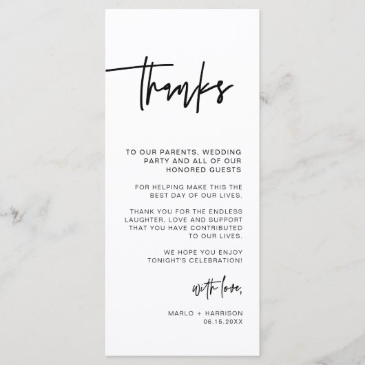 MARLOのコンテンポラリーはっきりした結婚テーブルに感謝 メニュー (正面)