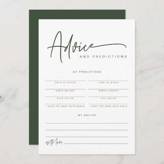 MARLOボホフォレストグリーンベビーアドバイス&予測 招待状 (正面/裏面)