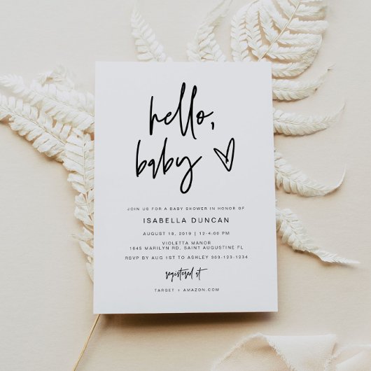 MARLOミニマモダンリストブラック&ホワイトベビーシャワー 招待状