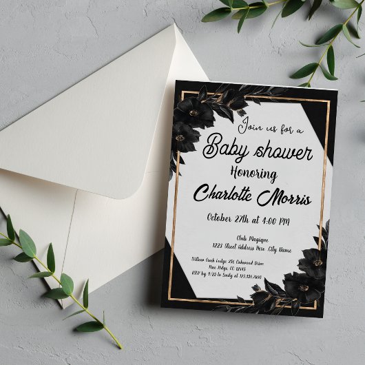 MARLOミニマモダンリストブラック&ホワイトベビーシャワー 招待状