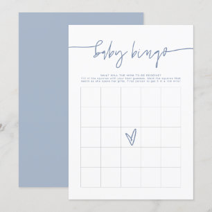 MARLO Boho Dusty Blue Baby Shower Bingoゲームカード 招待状