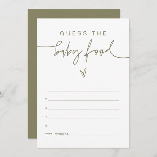 MARLO Boho Olive Greenベビーフードゲーム 招待状 (正面/裏面)