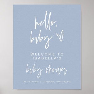 MARLO Modern Boho Dusty Blue Baby Shower Welcome ポスター