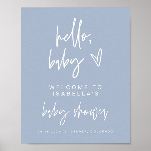 MARLO Modern Boho Dusty Blue Baby Shower Welcome ポスター (正面)