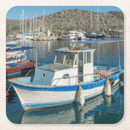Marmaris、トルコの近くのBozburun港 スクエアペーパーコースター (正面)