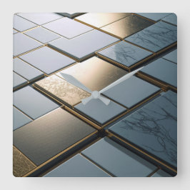 Marmor Gold Fliesen Luxus Geometrie スクエア壁時計