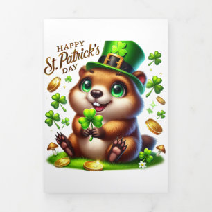 Marmotと可愛いセントパトリックのデイカード 三つ折りクリスマスカード