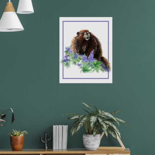 Marmot Groundhog Animal Watercolor Wildlife Art ポスター (リビング1)
