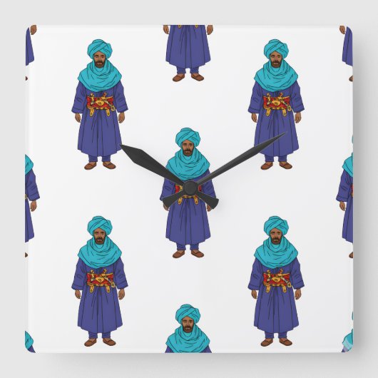 Marocain Touareg Man Motif スクエア壁時計 (正面)