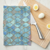 Maroccanピンクおよび青いパターン キッチンタオル (四つ折り)