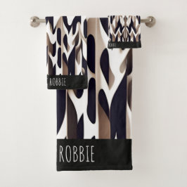 Maroco三角形ジオメトリックブラウングレーパターン バスタオルセット