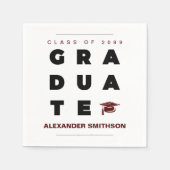 Maroonはっきりした GRADUATE Letters and Cap Graduation スタンダードカクテルナプキン (正面)