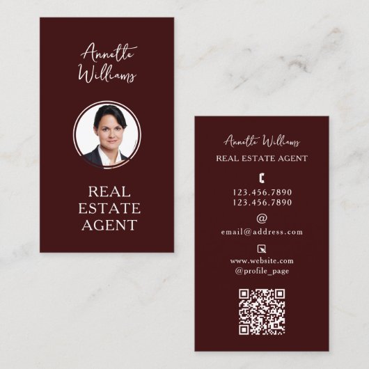 Maroon不動産仲介業者とプロフィール写真 名刺 (正面/裏面)