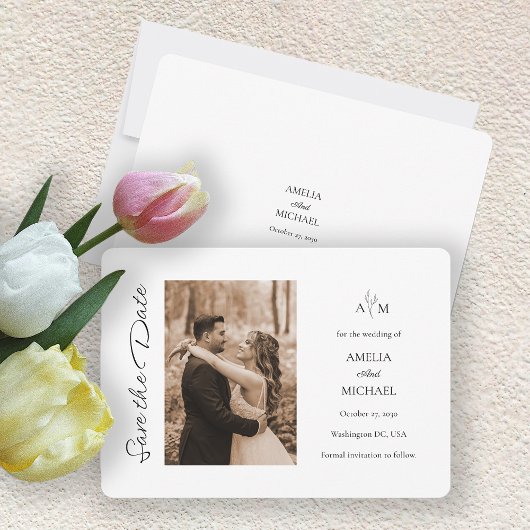 Maroon写真素朴結婚式の日付カードを保存