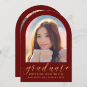 Maroon金ゴールドArch 2写真卒業のお知らせ 招待状 (正面/裏面)