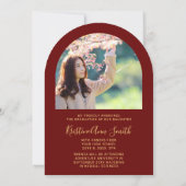 Maroon金ゴールドArch 2写真卒業のお知らせ 招待状 (裏面)