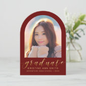 Maroon金ゴールドArch 2写真卒業のお知らせ 招待状 (スタンド正面)