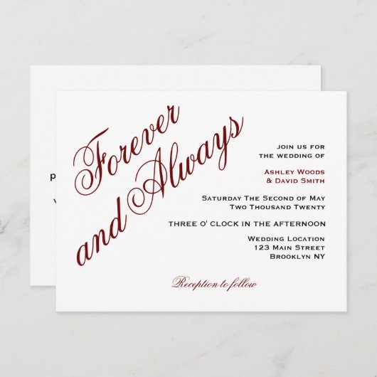 Maroon エレガント Script結婚のはがき インビテーションポストカード (正面/裏面)