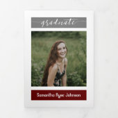 Maroon モダン Block 5写真卒業 三つ折り招待状 (カバー)