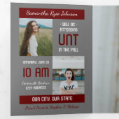 Maroon モダン Block 5写真卒業 三つ折り招待状 (内部最初)