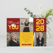 Maroon & 金ゴールド3 Photo Graduation Thank You 招待状 (スタンド正面)