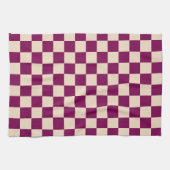 Maroon and beige checkerboard pattern キッチンタオル (横)