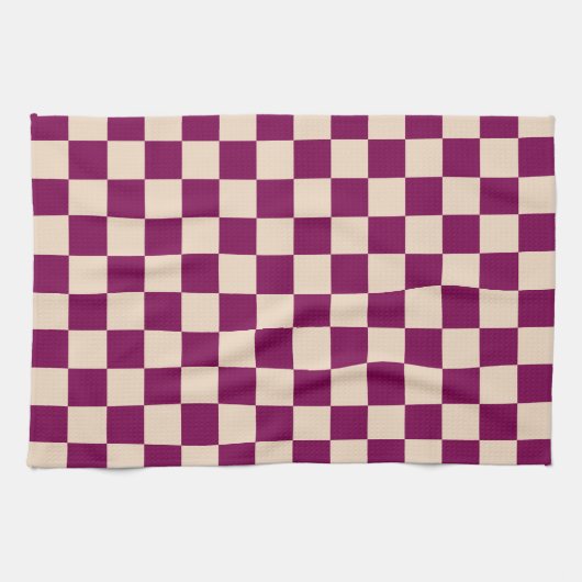 Maroon and beige checkerboard pattern キッチンタオル (横)
