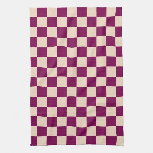Maroon and beige checkerboard pattern キッチンタオル (縦)