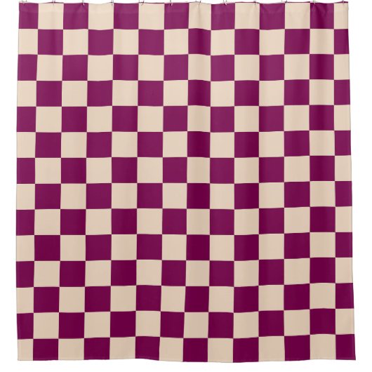 Maroon and beige checkerboard pattern シャワーカーテン (正面)