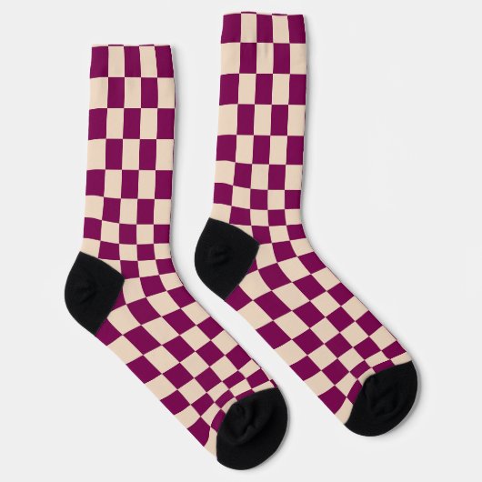 Maroon and beige checkerboard pattern ソックス (右)