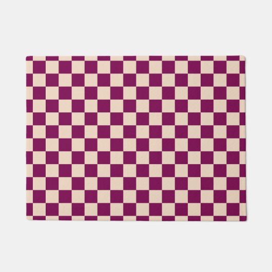 Maroon and beige checkerboard pattern ドアマット (正面)