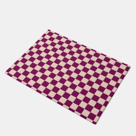 Maroon and beige checkerboard pattern ドアマット