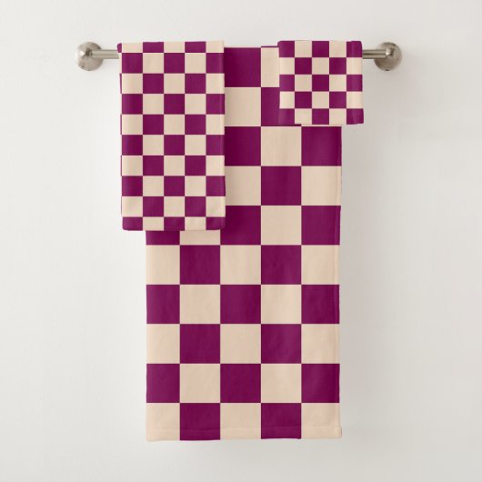 Maroon and beige checkerboard pattern バスタオルセット (インサイチュ)