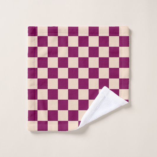 Maroon and beige checkerboard pattern バスタオルセット (ウォッシュタオル)