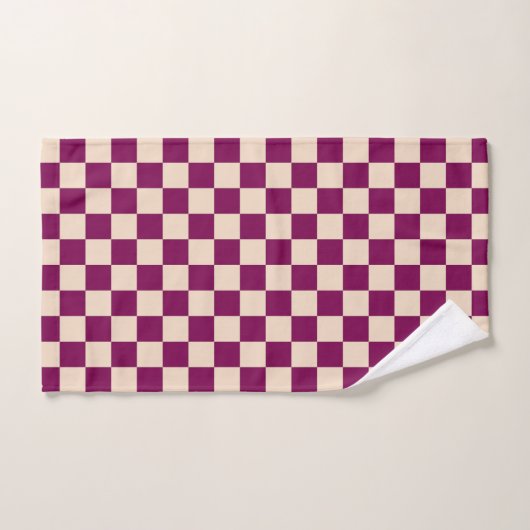 Maroon and beige checkerboard pattern バスタオルセット (ハンドタオル)