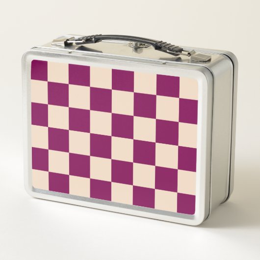 Maroon and beige checkerboard pattern メタルランチボックス (裏面)