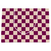 Maroon and beige checkerboard pattern ラージペーパーバッグ (正面)