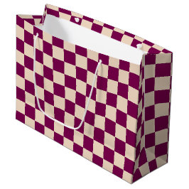 Maroon and beige checkerboard pattern ラージペーパーバッグ