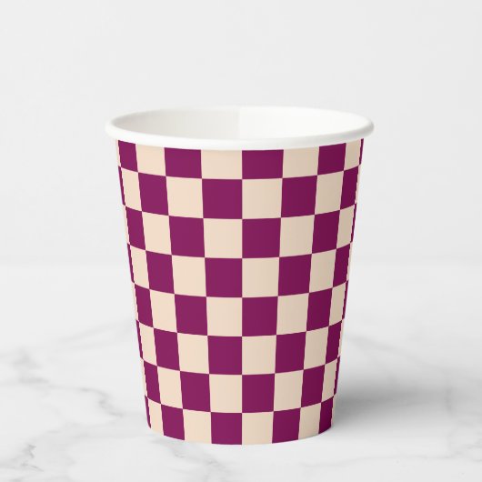 Maroon and beige checkerboard pattern 紙コップ (左)