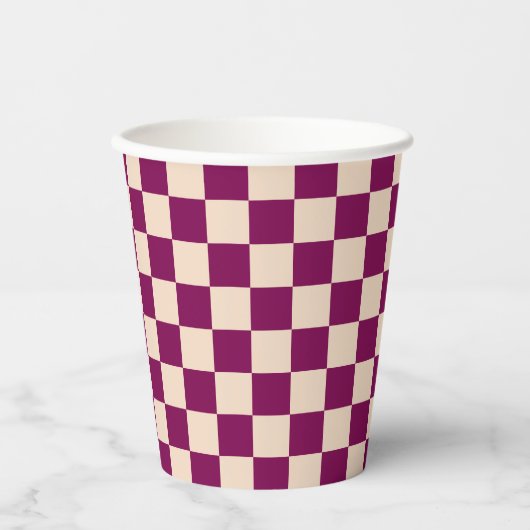 Maroon and beige checkerboard pattern 紙コップ (正面)