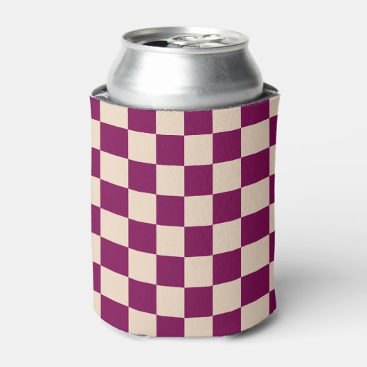 Maroon and beige checkerboard pattern 缶クーラー (缶正面)
