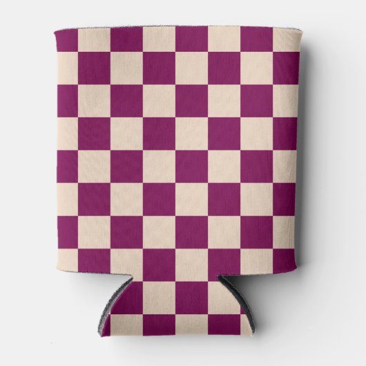Maroon and beige checkerboard pattern 缶クーラー (正面)
