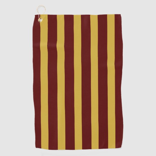 Maroon and Metallic Gold Vertical Striped ゴルフタオル (正面)