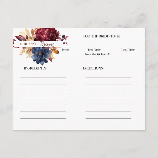 Maroon and Navy Floral Recipe Card ノートカード (正面)