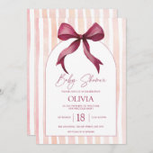 Maroon and Pink Bow Watercolor Baby Shower Invite ノートカード (正面/裏面)
