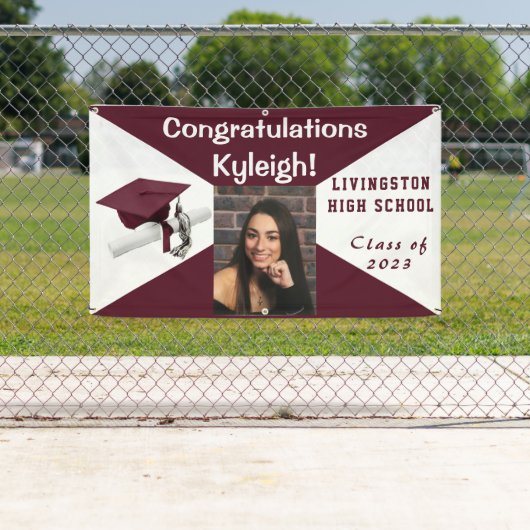 Maroon and White Vinyl卒業写真 横断幕 (インサイチュ)