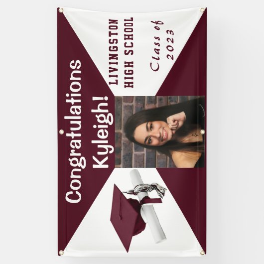 Maroon and White Vinyl卒業写真 横断幕 (縦)